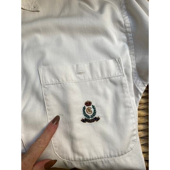 Chaps Button Down Shirt Long Sleeve Cotton White Embroidered - Picture 7 of 8